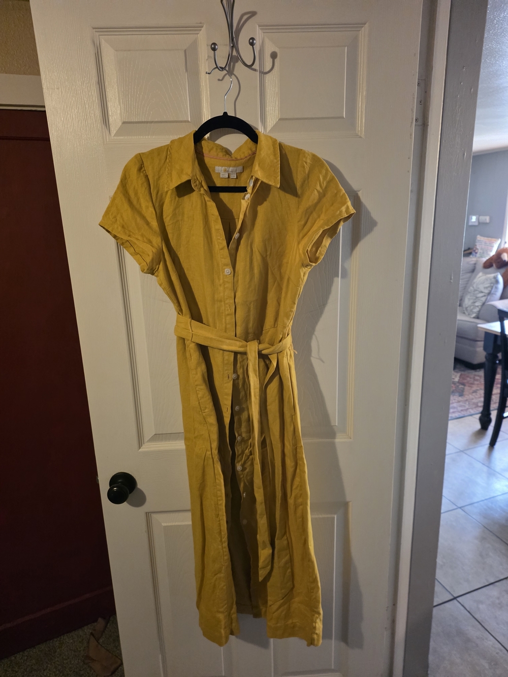 Boden Button-Front Mustard Yellow Shirt Dress with Tie Belt
